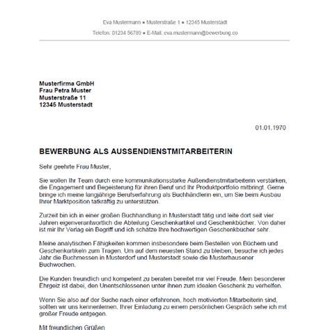 bewerbung außendienstmitarbeiter quereinsteiger muster